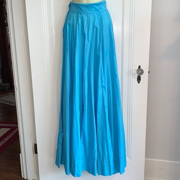 Vintage handmade aqua blue chintz maxi skirt - Picture 1 of 8